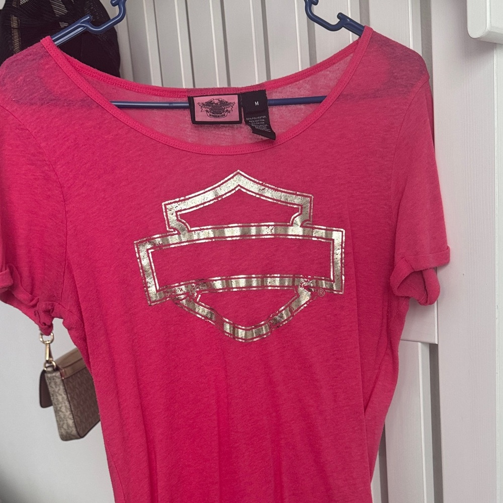 Harley-Davidson Pink Short Sleeve Tee with Silver Logo